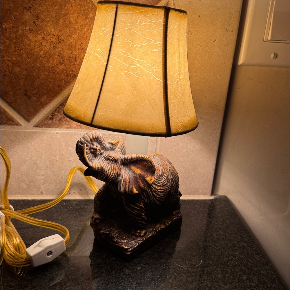 Vintage Elephant Table Lamp with Beige Shade